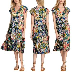JOHNNY WAS Chelsea Garden Bamboo Tired Tea Length Midi Dress